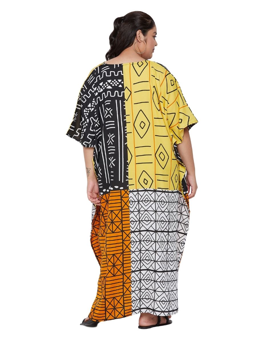 Loose Kaftan Black Polyester Kimono Sleeve Plus Size For Women