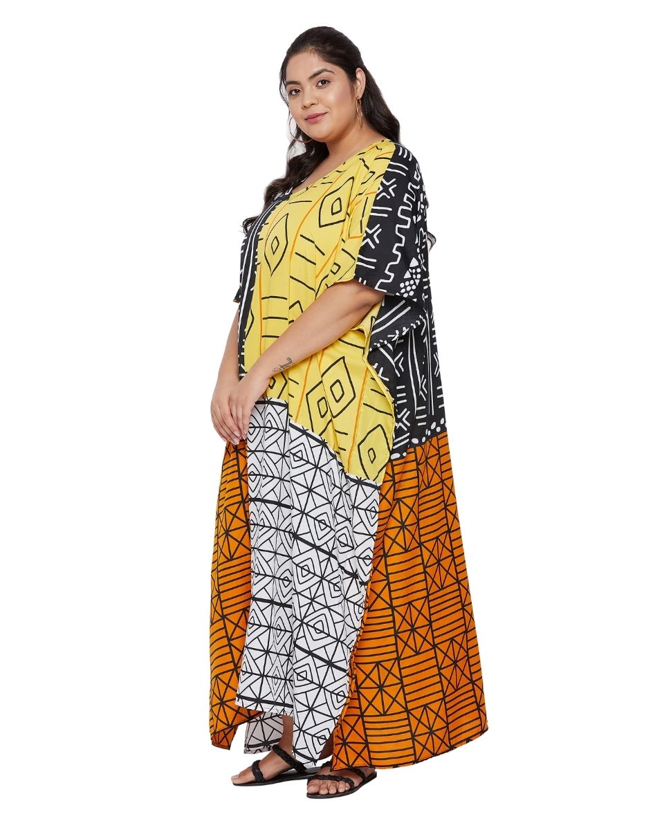 Loose Kaftan Black Polyester Kimono Sleeve Plus Size For Women