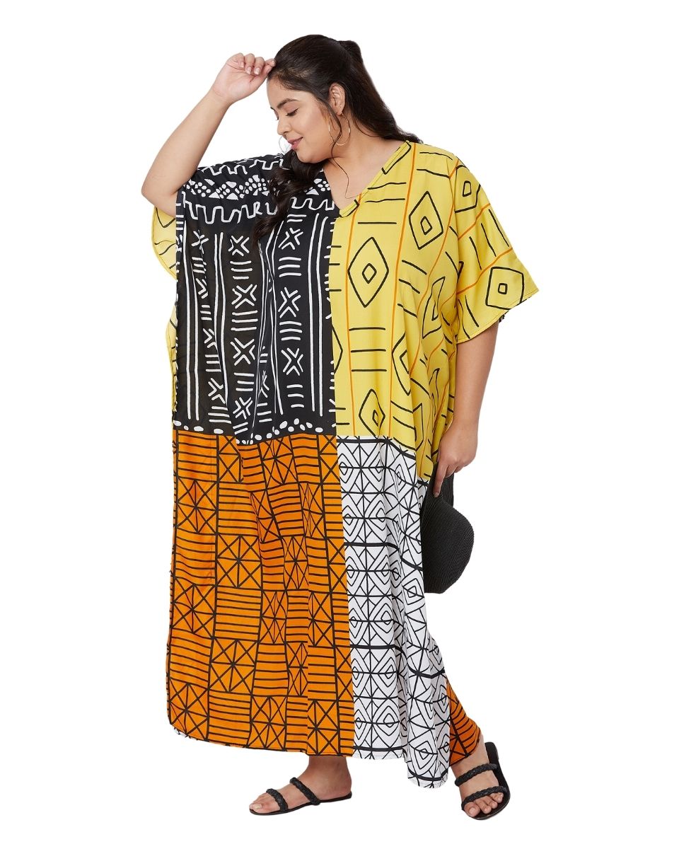 Loose Kaftan Black Polyester Kimono Sleeve Plus Size For Women