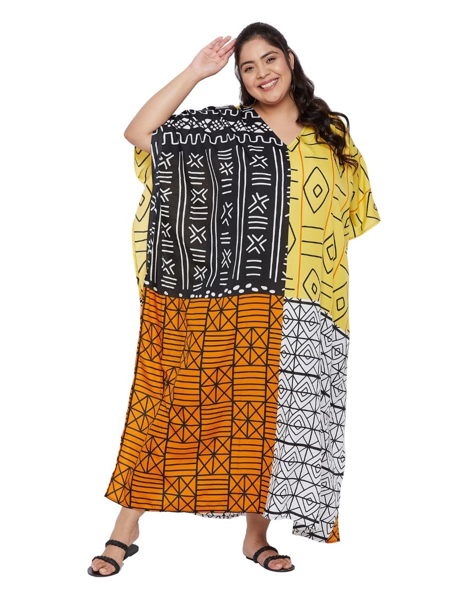 Loose Kaftan Black Polyester Kimono Sleeve Plus Size For Women
