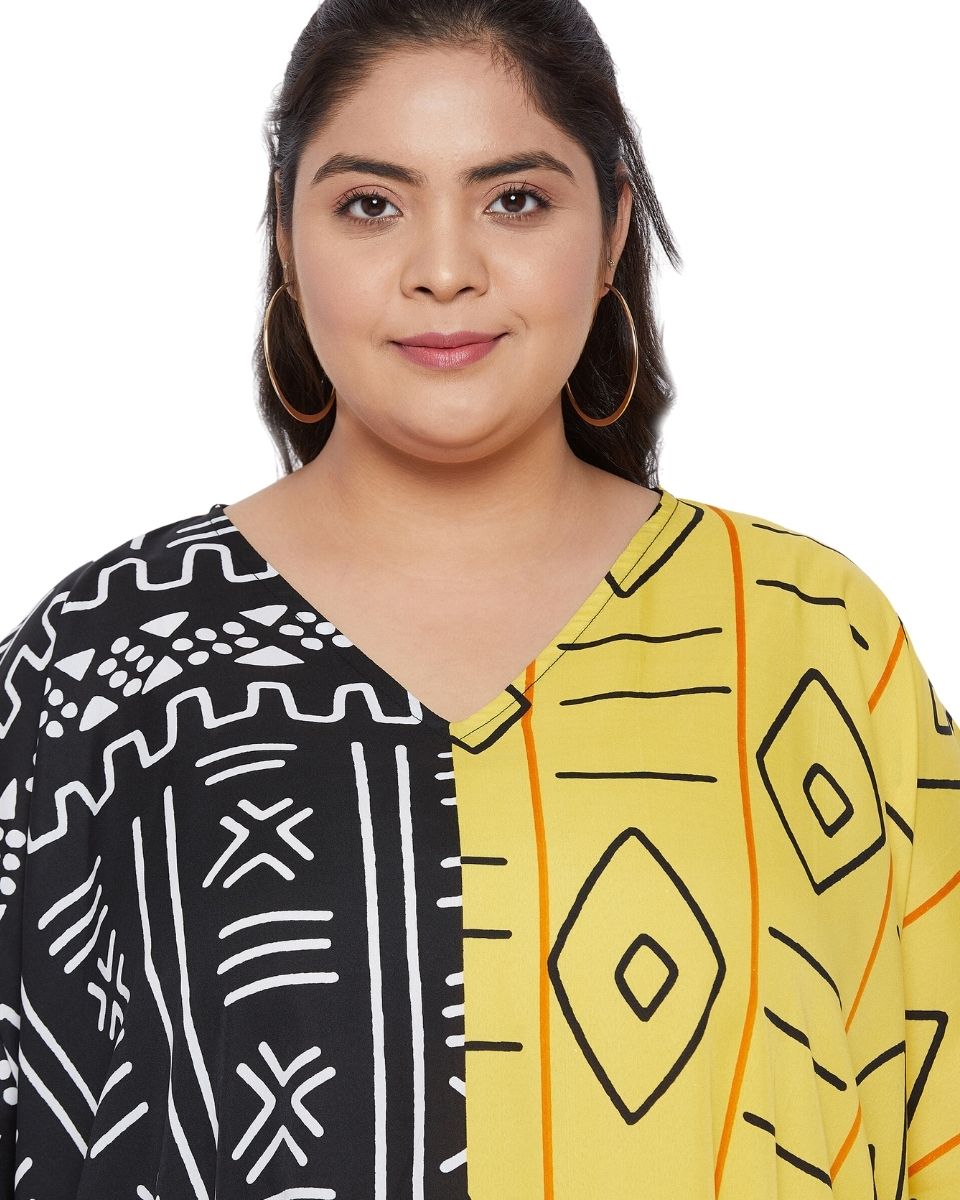 Loose Kaftan Black Polyester Kimono Sleeve Plus Size For Women