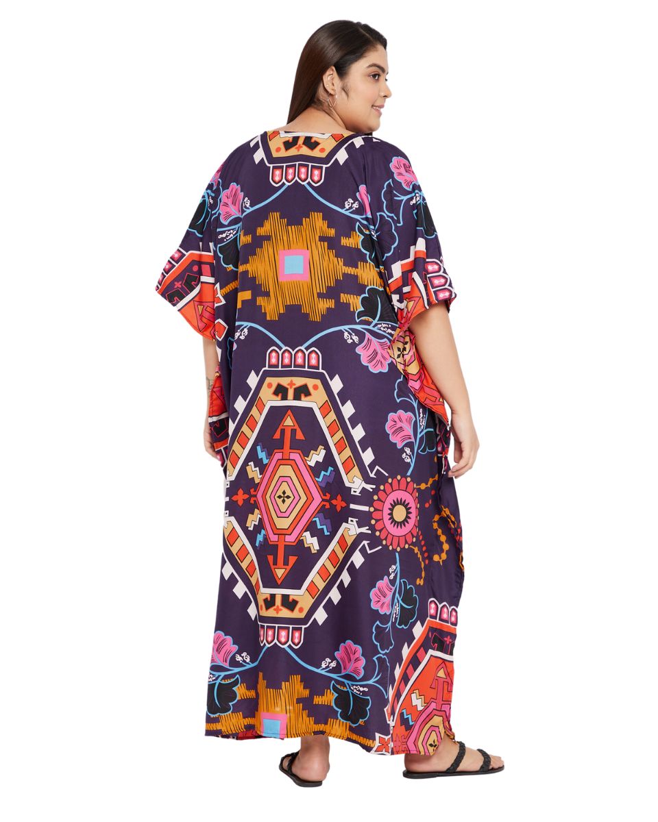 Printed Geometric Multicolor Polyester Kaftan For Plus Size Women