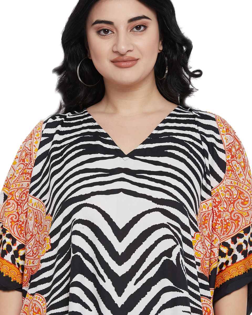 Animal Printed Multicolor Polyester Kaftan Dress For Plus Size Women