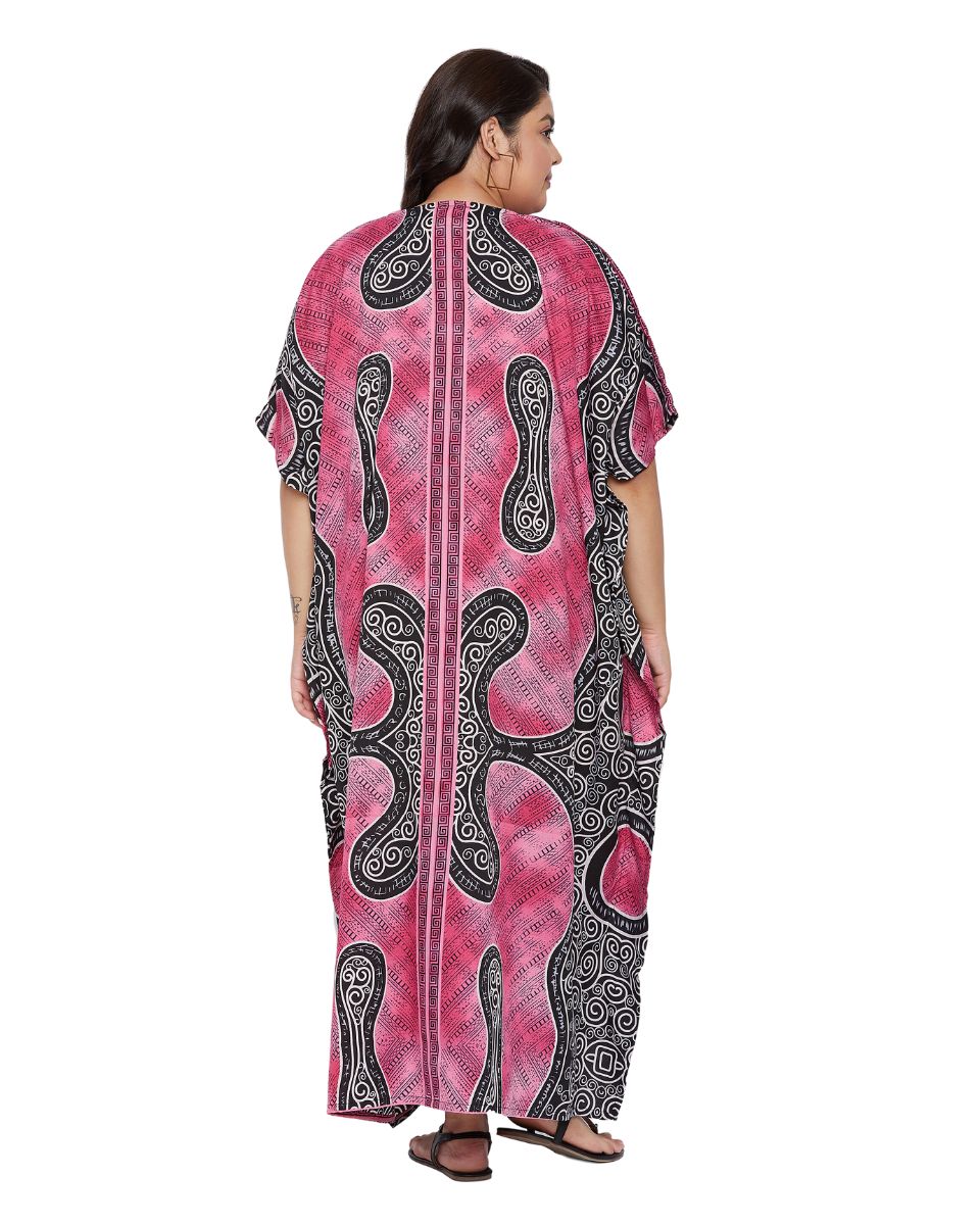 Kaftan Pink Polyester Tribal Printed For Plus Size Women