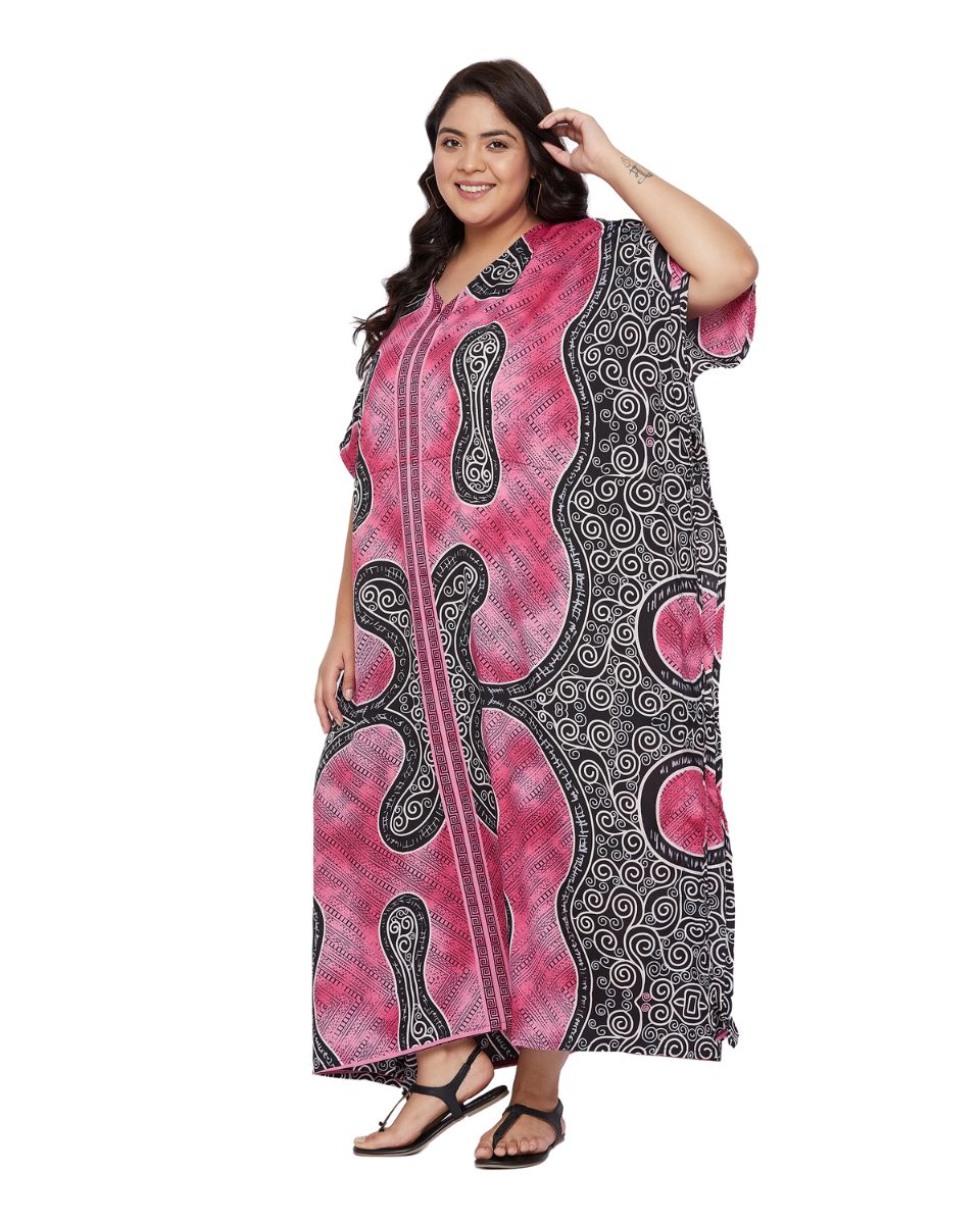 Kaftan Pink Polyester Tribal Printed For Plus Size Women