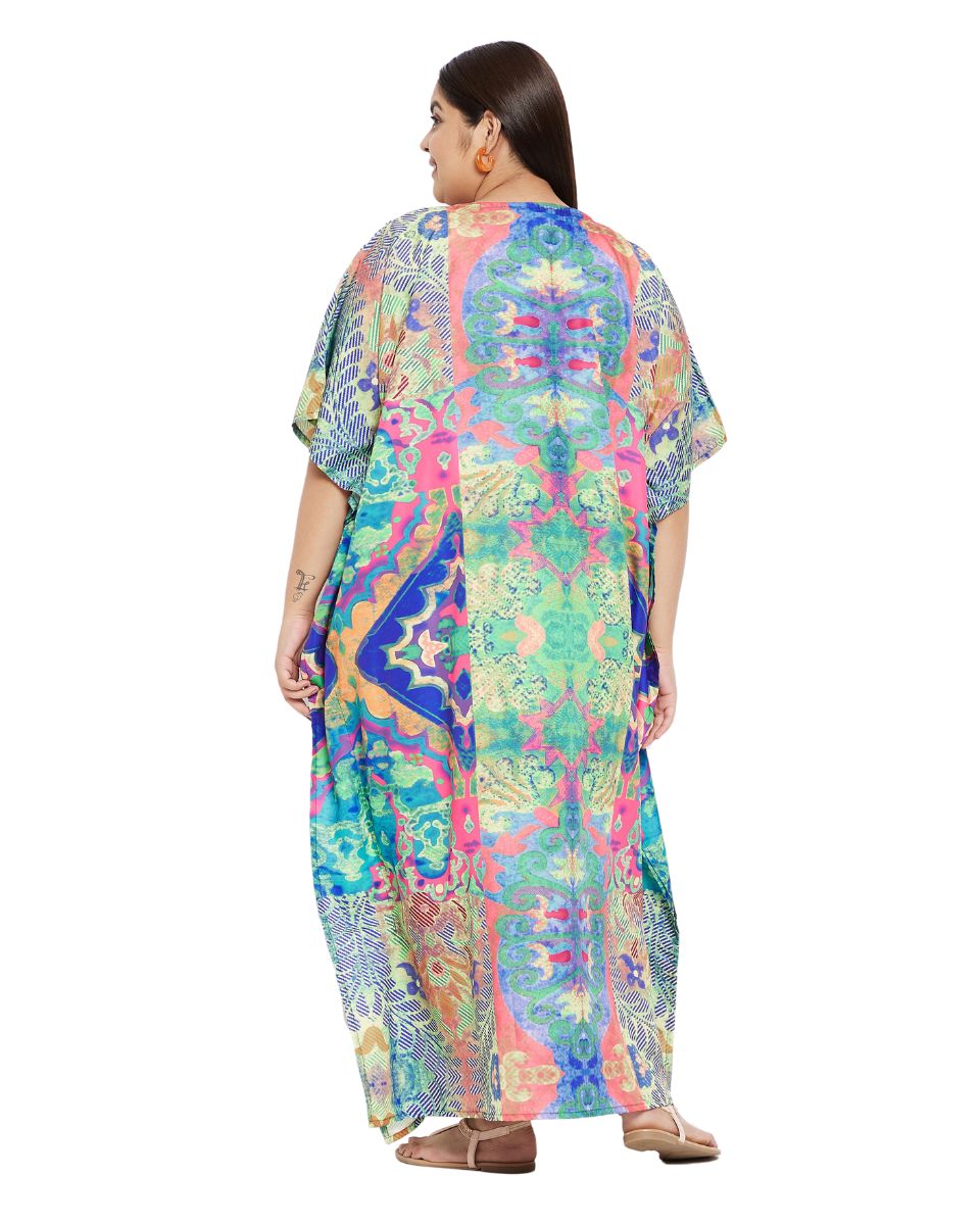 Abstract Printed Multicolor Polyester Kaftan Plus Size Dress For Women