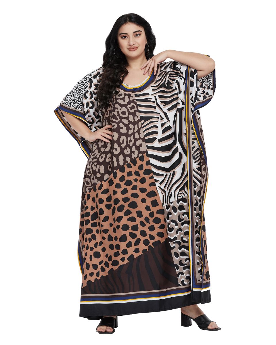 Animal Printed Multicolor Polyester Kaftan Dress For Plus Size Women