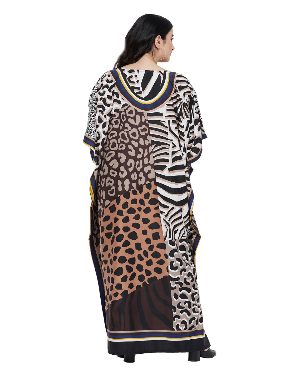 Animal Printed Multicolor Polyester Kaftan Dress For Plus Size Women