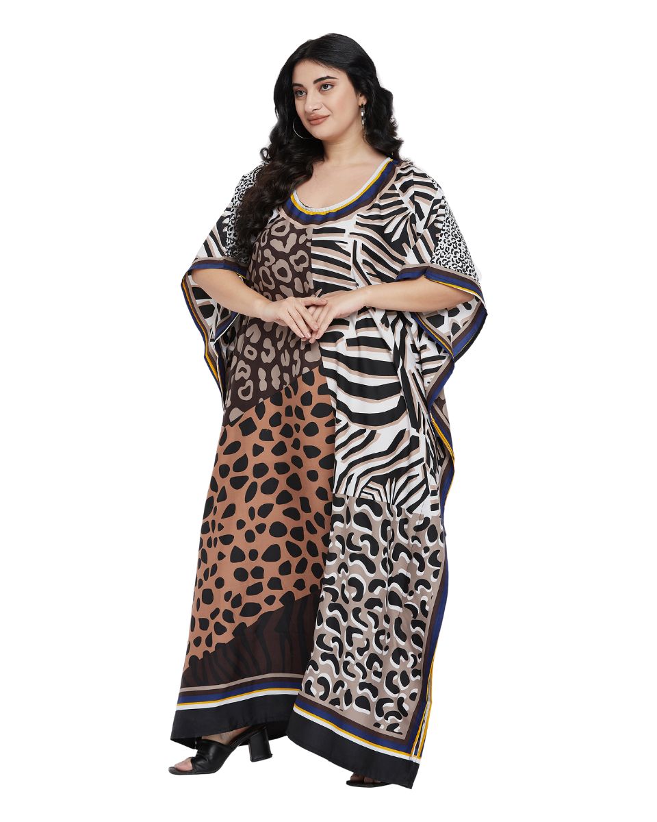 Animal Printed Multicolor Polyester Kaftan Dress For Plus Size Women