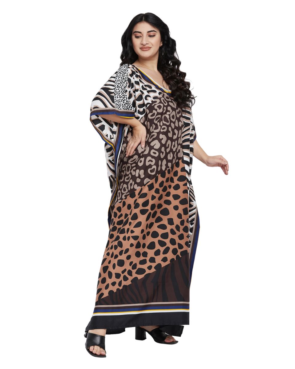Animal Printed Multicolor Polyester Kaftan Dress For Plus Size Women