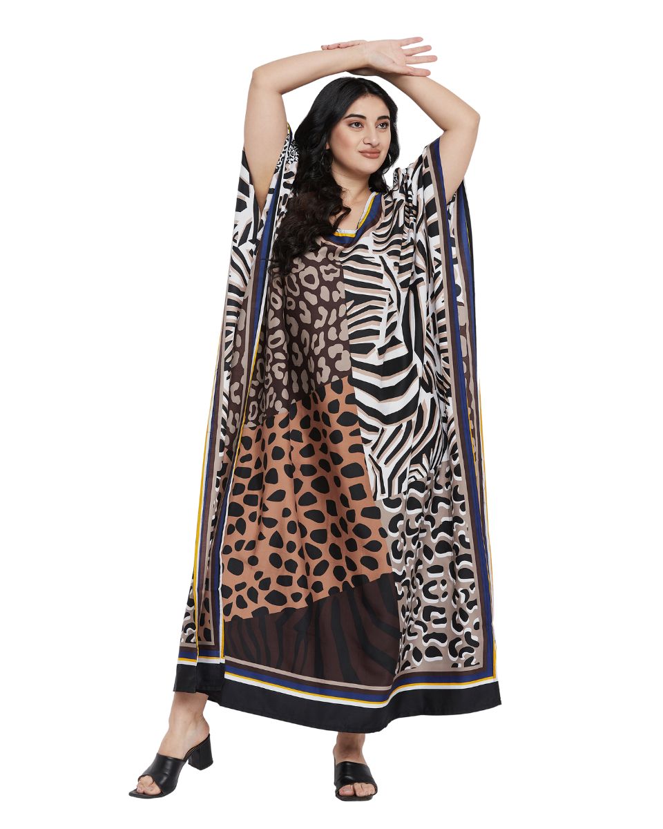 Animal Printed Multicolor Polyester Kaftan Dress For Plus Size Women
