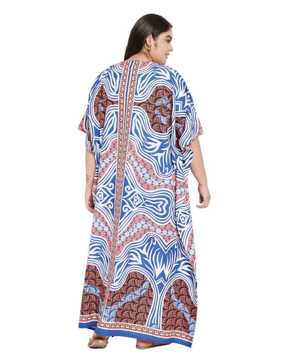 Abstract Printed Blue And Brown Polyester Kaftan Plus Size For Women