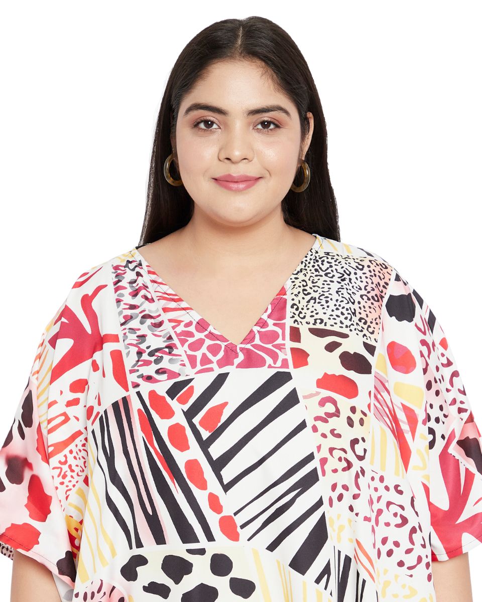Dress For Plus Size Women Tribal Print Multicolor Polyester Kaftan