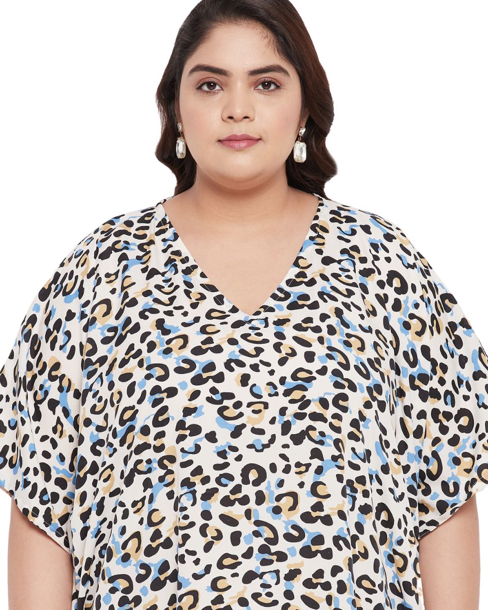 Animal Printed Black And white Polyester Kaftan Dress For plus size Women