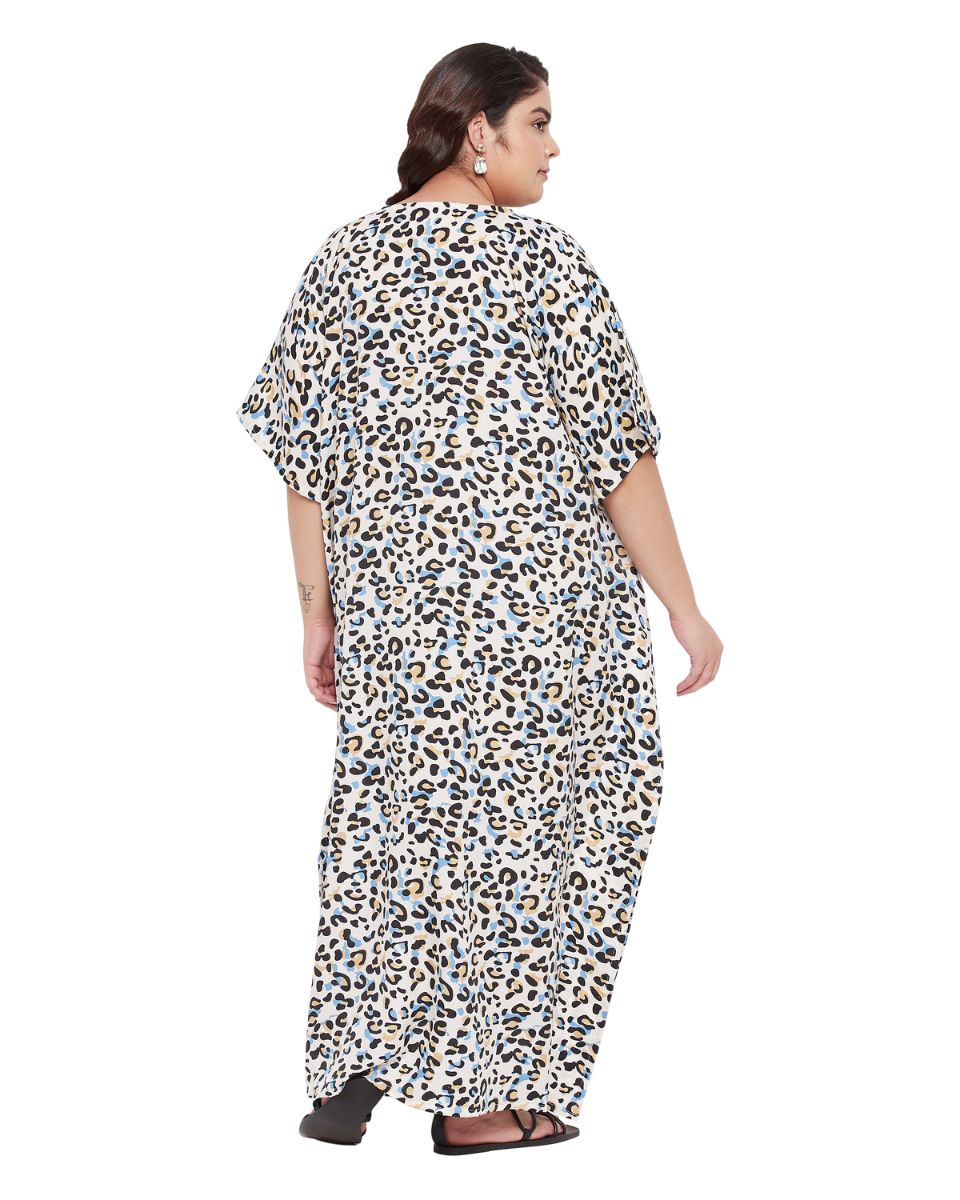 Animal Printed Black And white Polyester Kaftan Dress For plus size Women