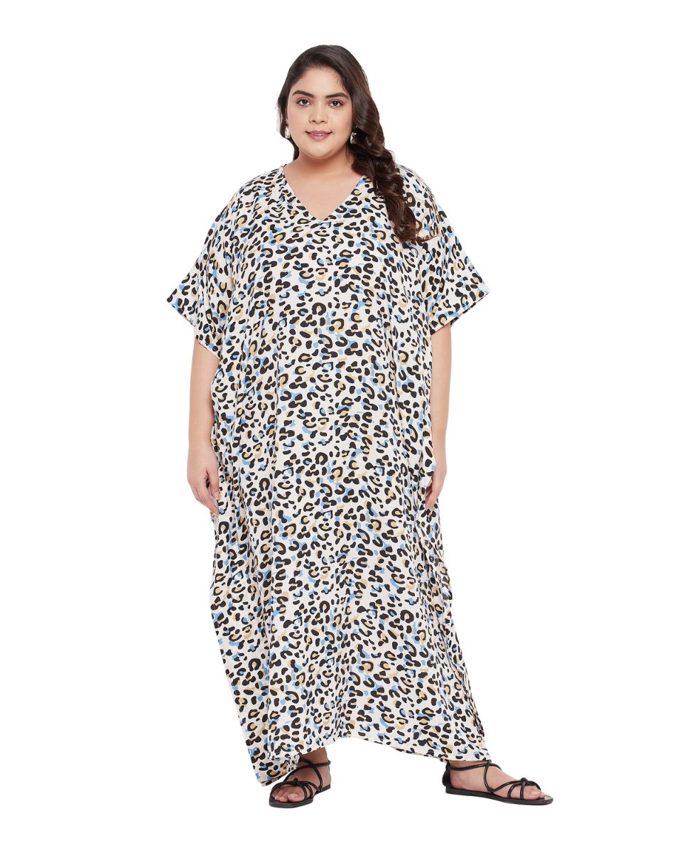 Animal Printed Black And white Polyester Kaftan Dress For plus size Women