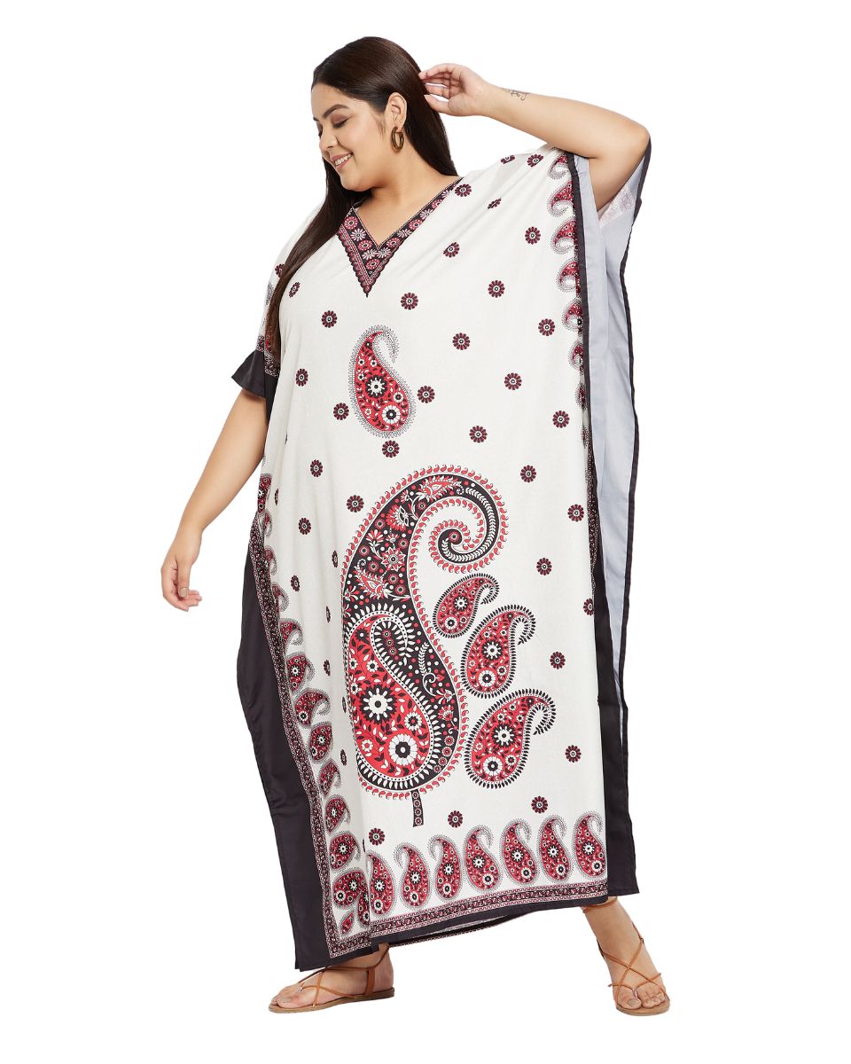 Paisley Printed Beige Color Polyester Plus Size Kaftan For Women