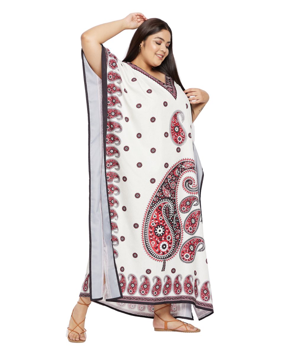 Paisley Printed Beige Color Polyester Plus Size Kaftan For Women