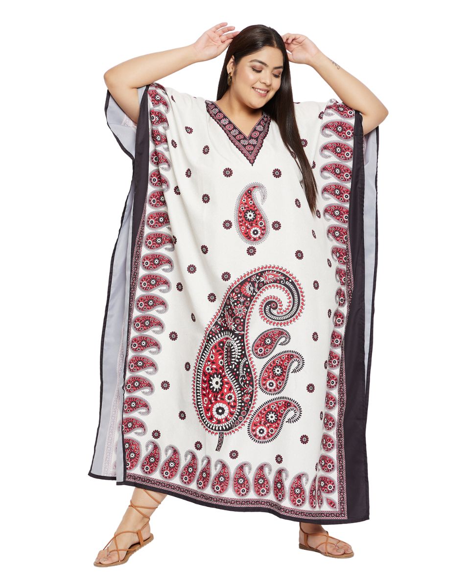 Paisley Printed Beige Color Polyester Plus Size Kaftan For Women