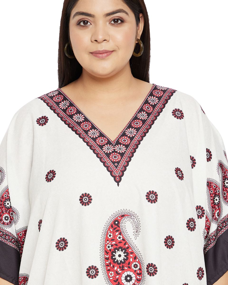 Paisley Printed Beige Color Polyester Plus Size Kaftan For Women