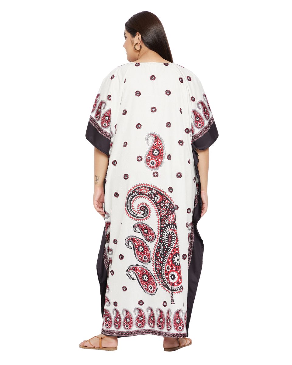 Paisley Printed Beige Color Polyester Plus Size Kaftan For Women