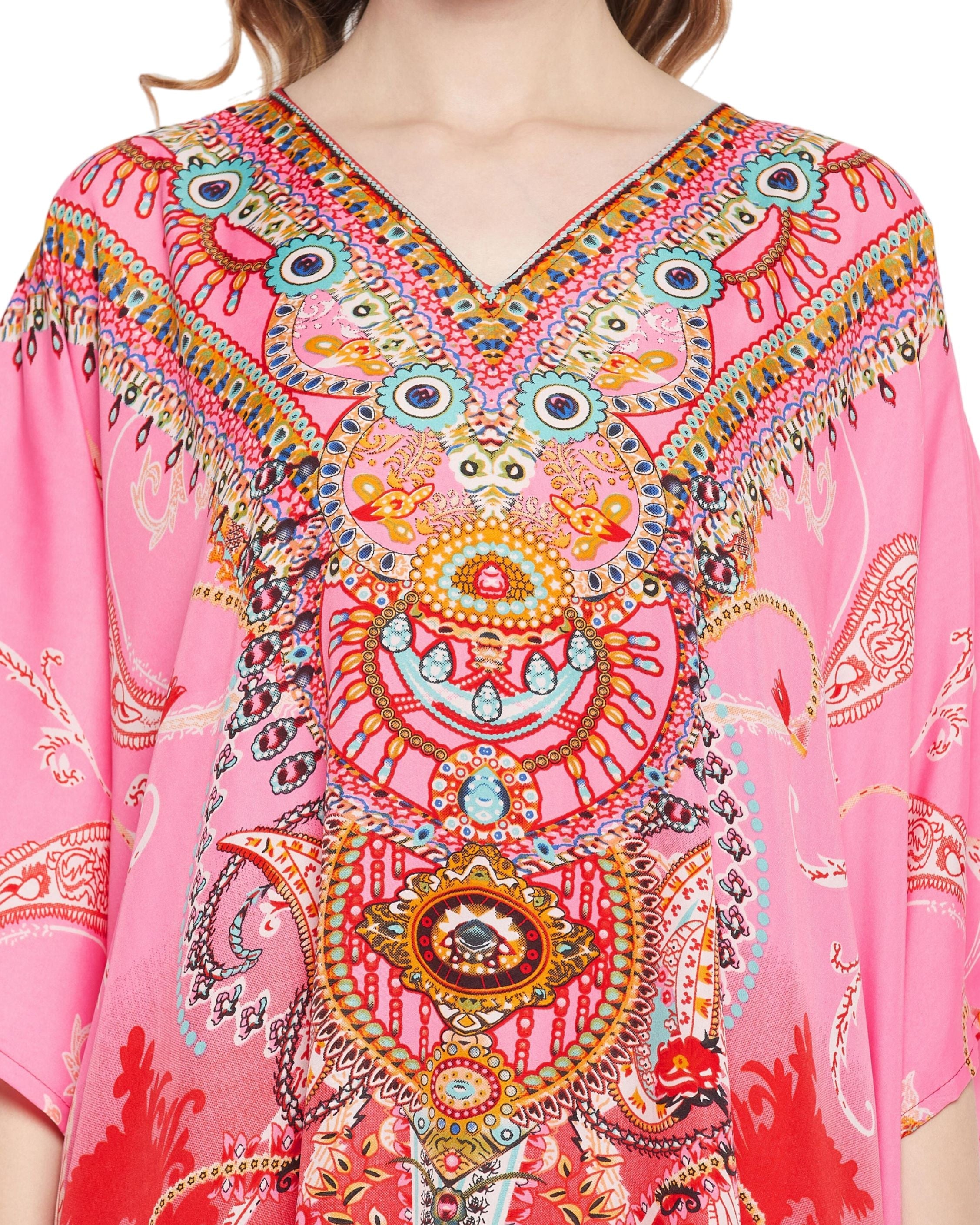 Floral Printed Multicolor Polyester Kaftan Plus Size Dress For Women