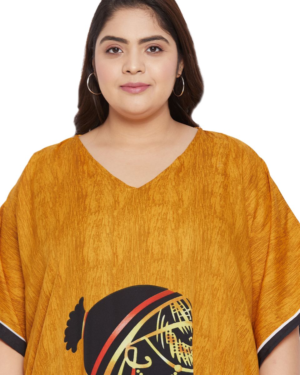 Print Tribal Yellow Polyester Kaftan For Plus Size Women