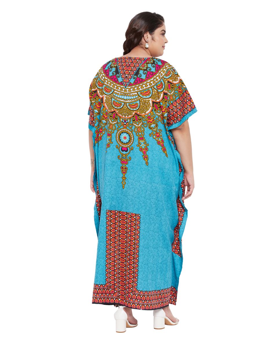 Blue Sky Polyester Tribal Printed Kaftan For Plus Size Women