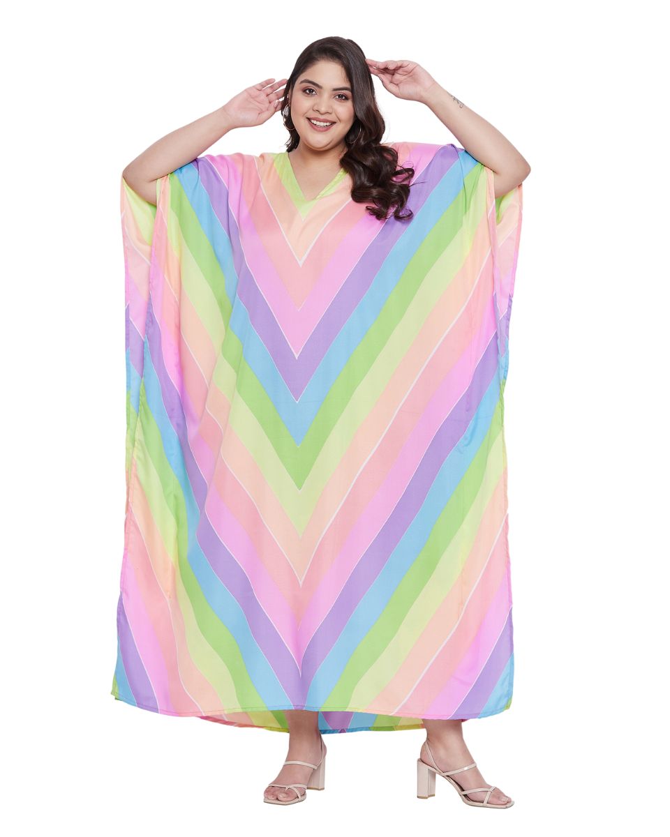 Geometric Multicolor Plus Size Polyester Kaftan Dress For Women