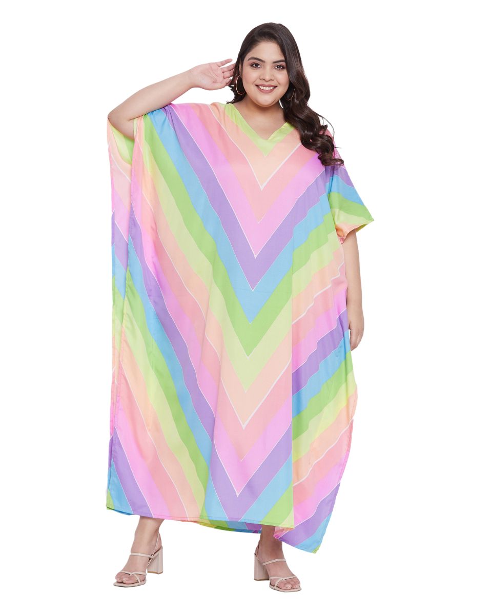 Geometric Multicolor Plus Size Polyester Kaftan Dress For Women