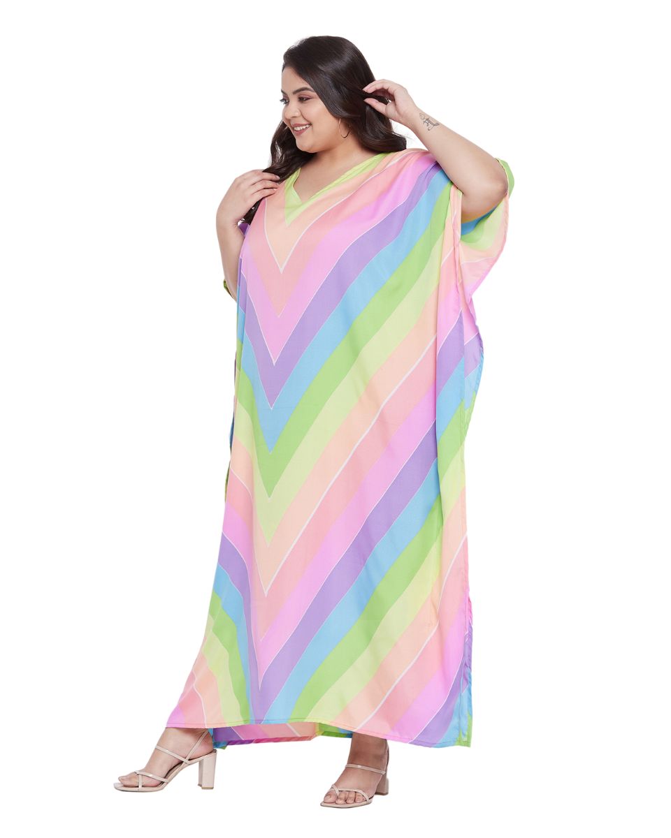 Geometric Multicolor Plus Size Polyester Kaftan Dress For Women