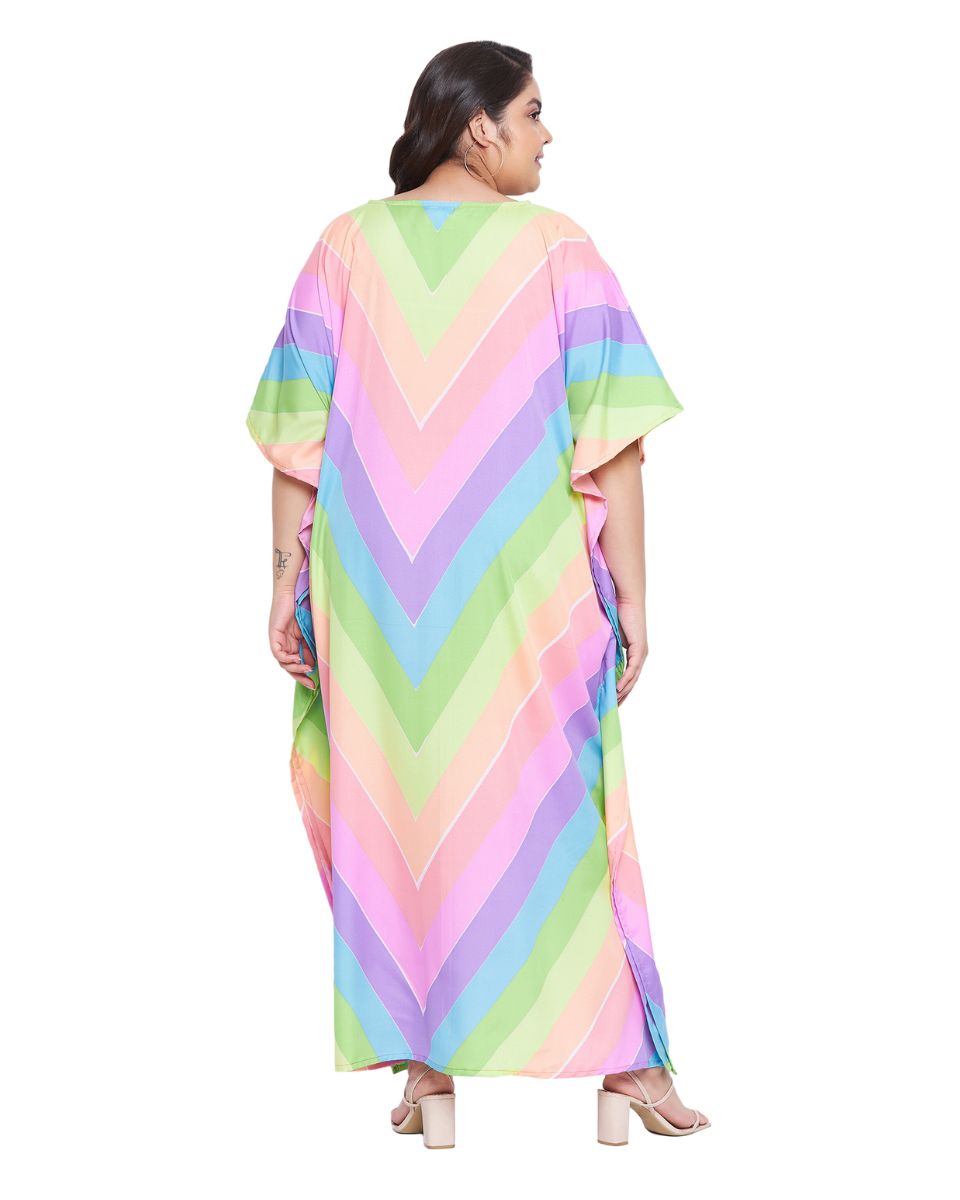 Geometric Multicolor Plus Size Polyester Kaftan Dress For Women