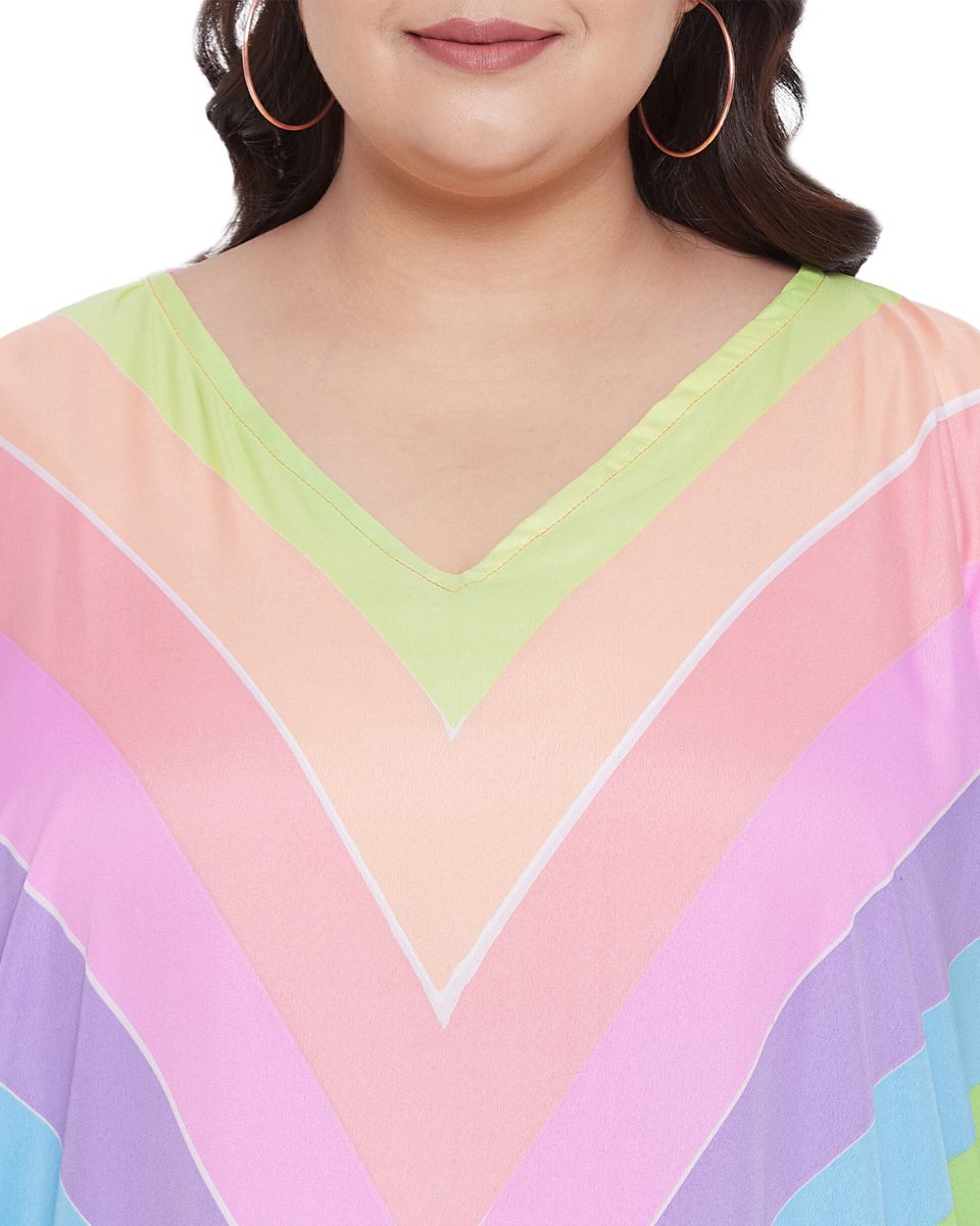 Geometric Multicolor Plus Size Polyester Kaftan Dress For Women