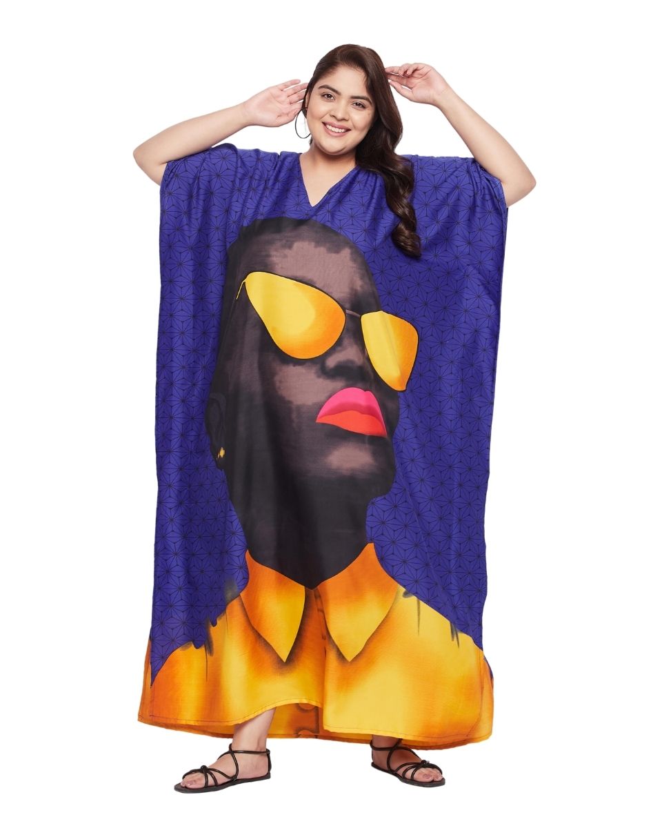 Tribal Printed Purple Polyester Kaftan For Plus Size Women