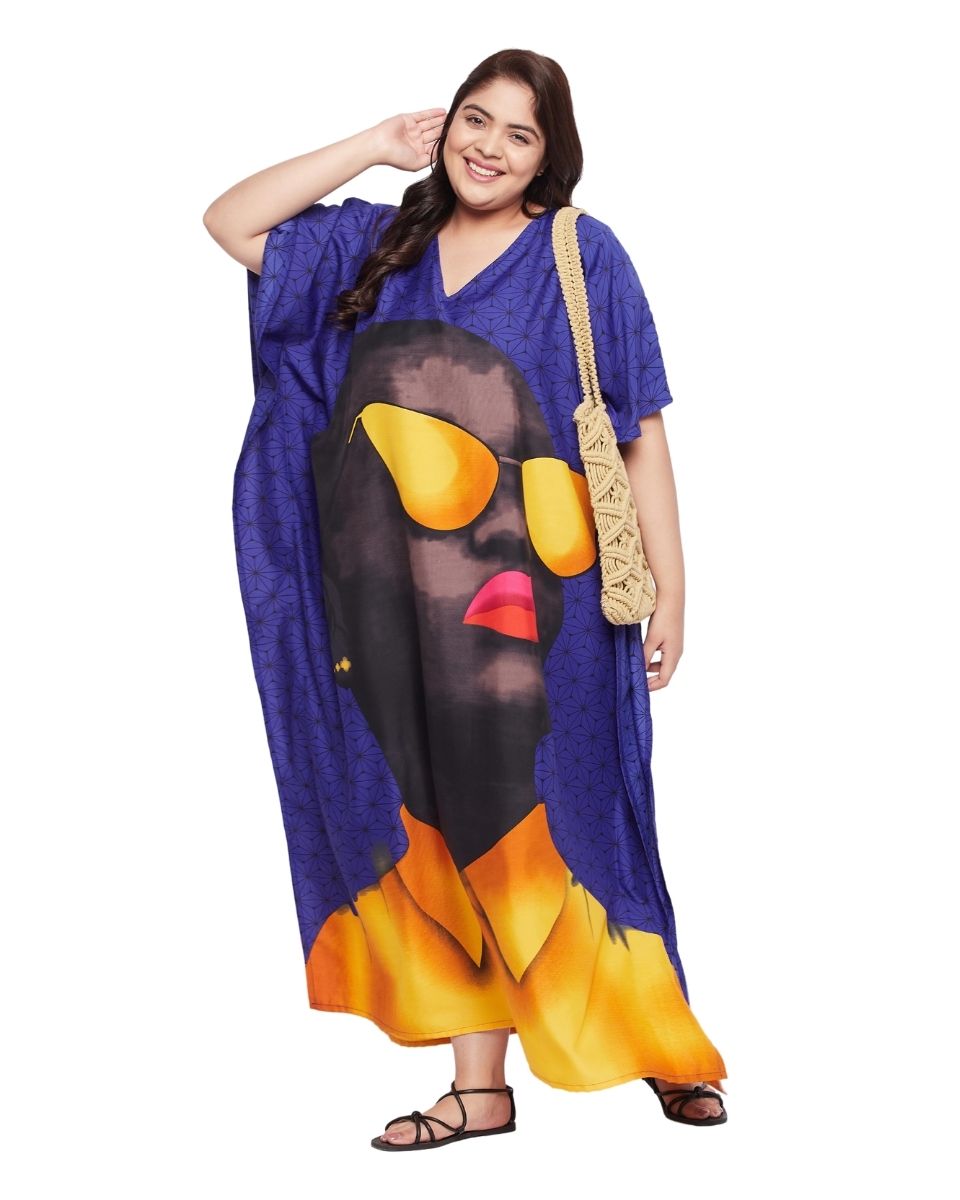 Tribal Printed Purple Polyester Kaftan For Plus Size Women