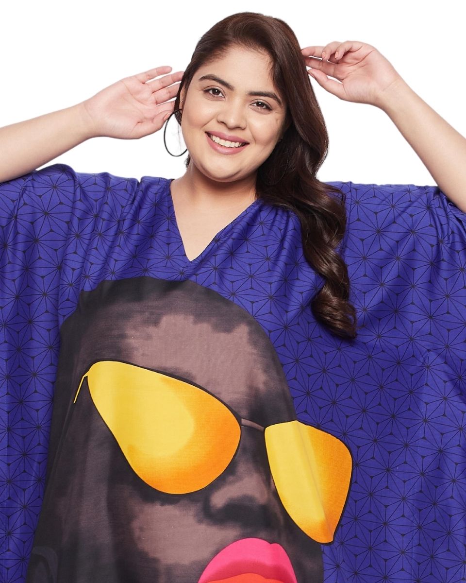 Tribal Printed Purple Polyester Kaftan For Plus Size Women