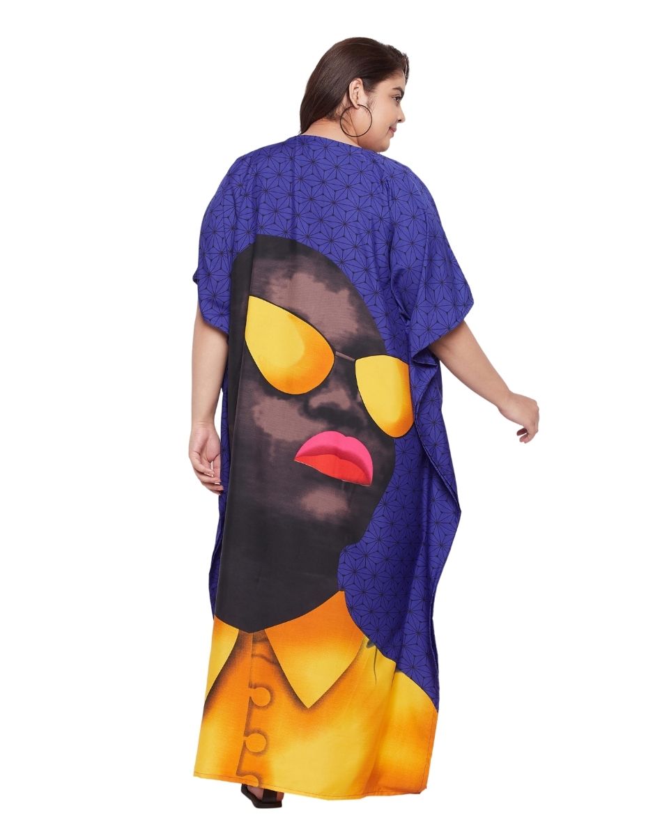 Tribal Printed Purple Polyester Kaftan For Plus Size Women