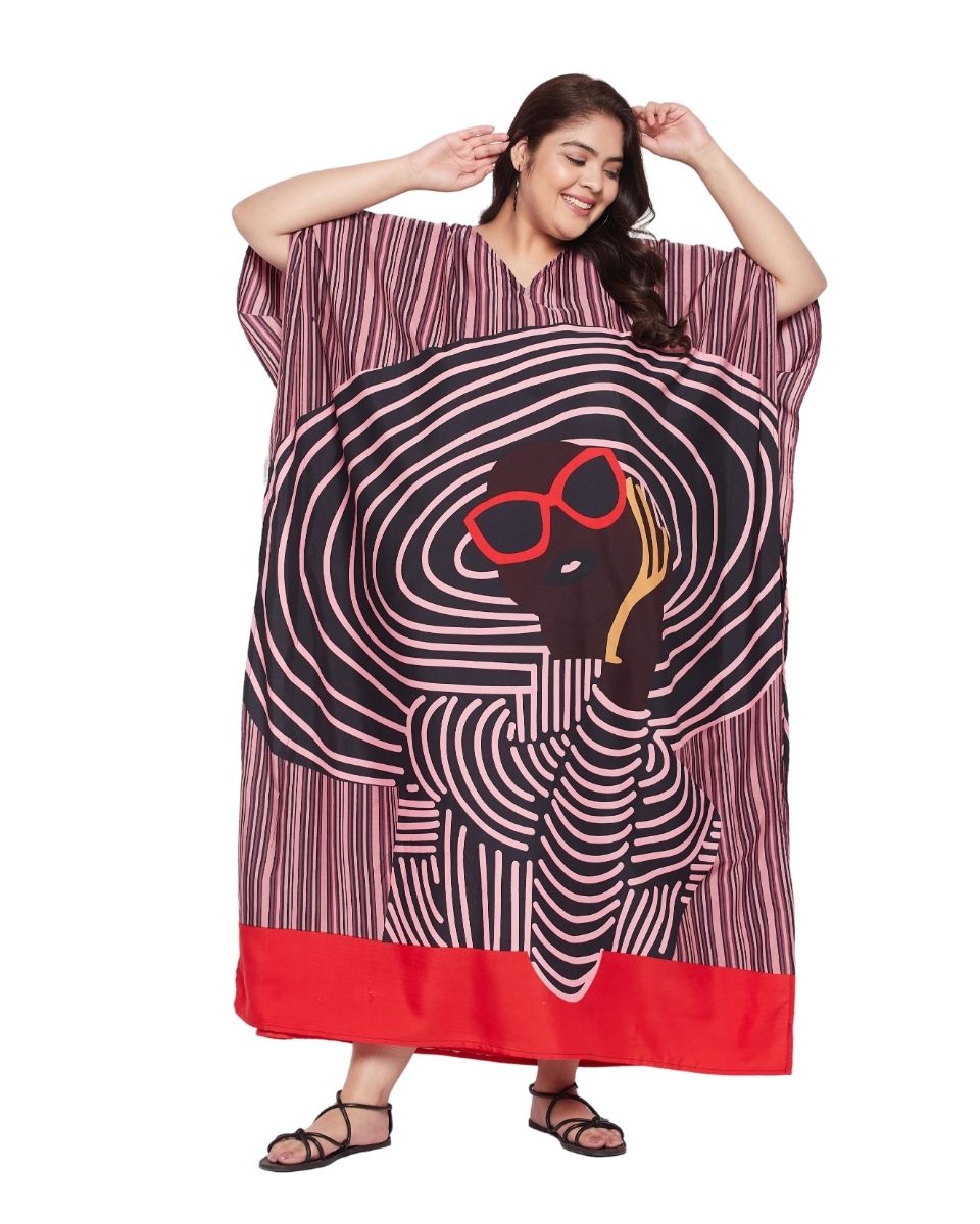 Tribal Multicolor Polyester Kaftan For Plus Size Women