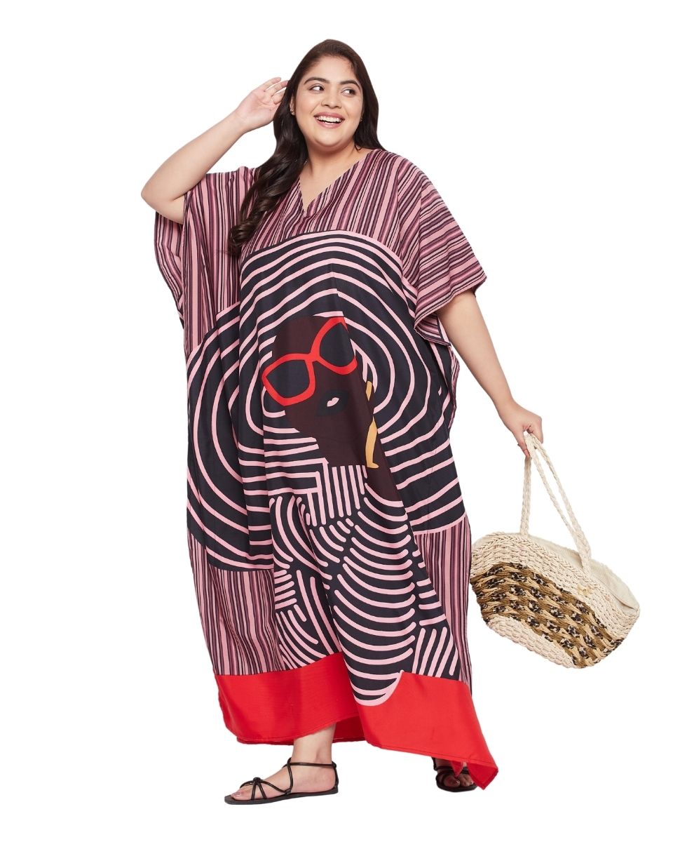 Tribal Multicolor Polyester Kaftan For Plus Size Women