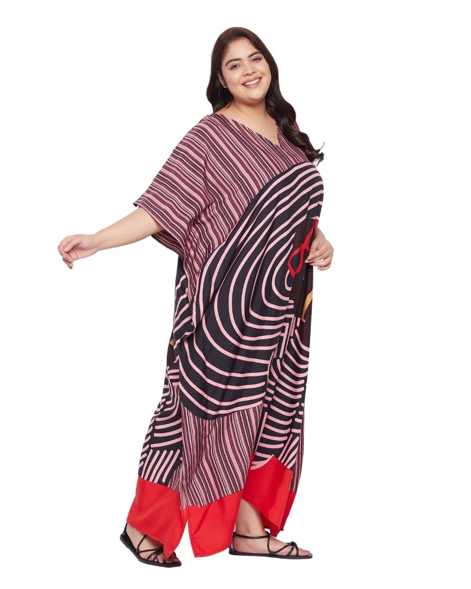 Tribal Multicolor Polyester Kaftan For Plus Size Women