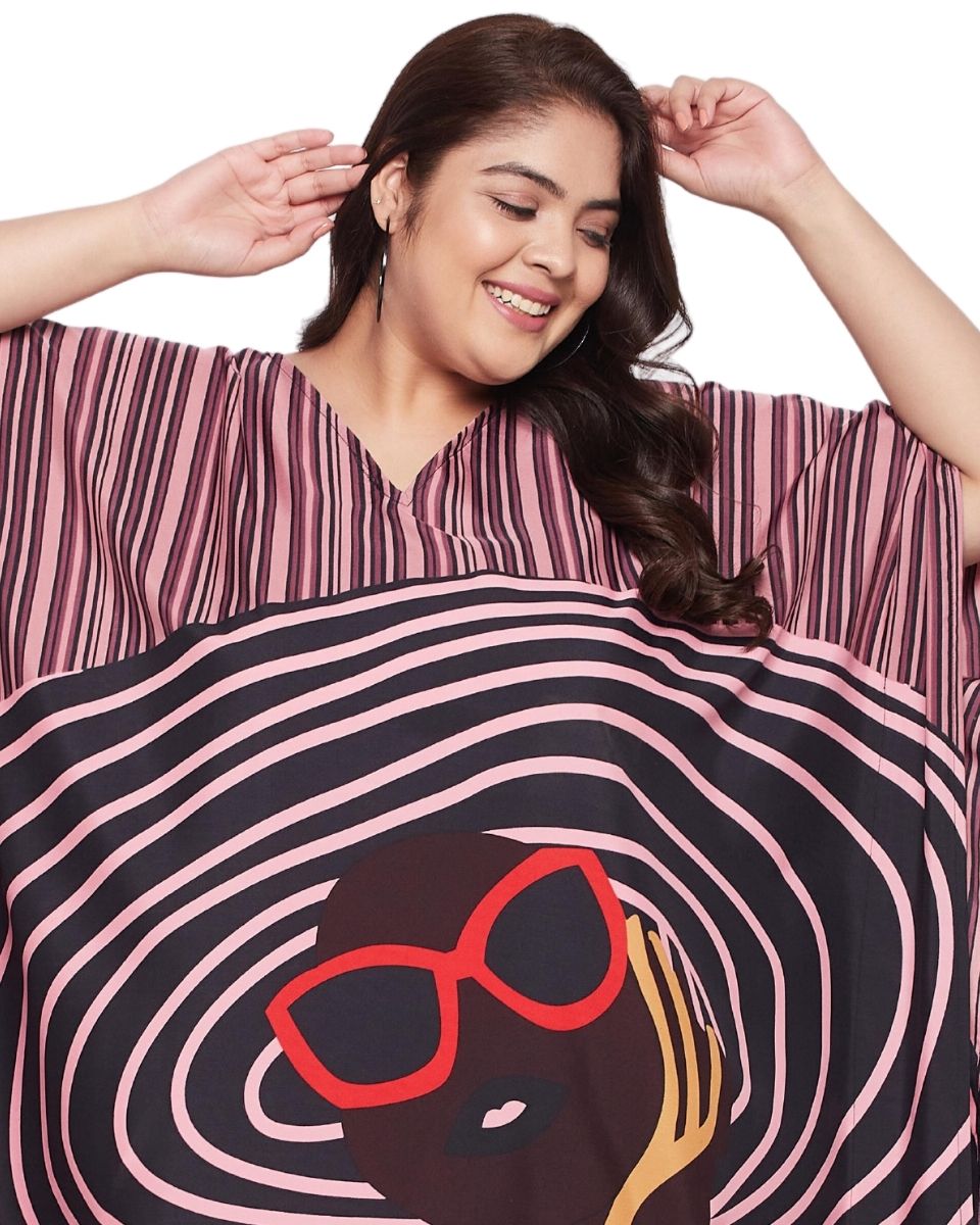 Tribal Multicolor Polyester Kaftan For Plus Size Women