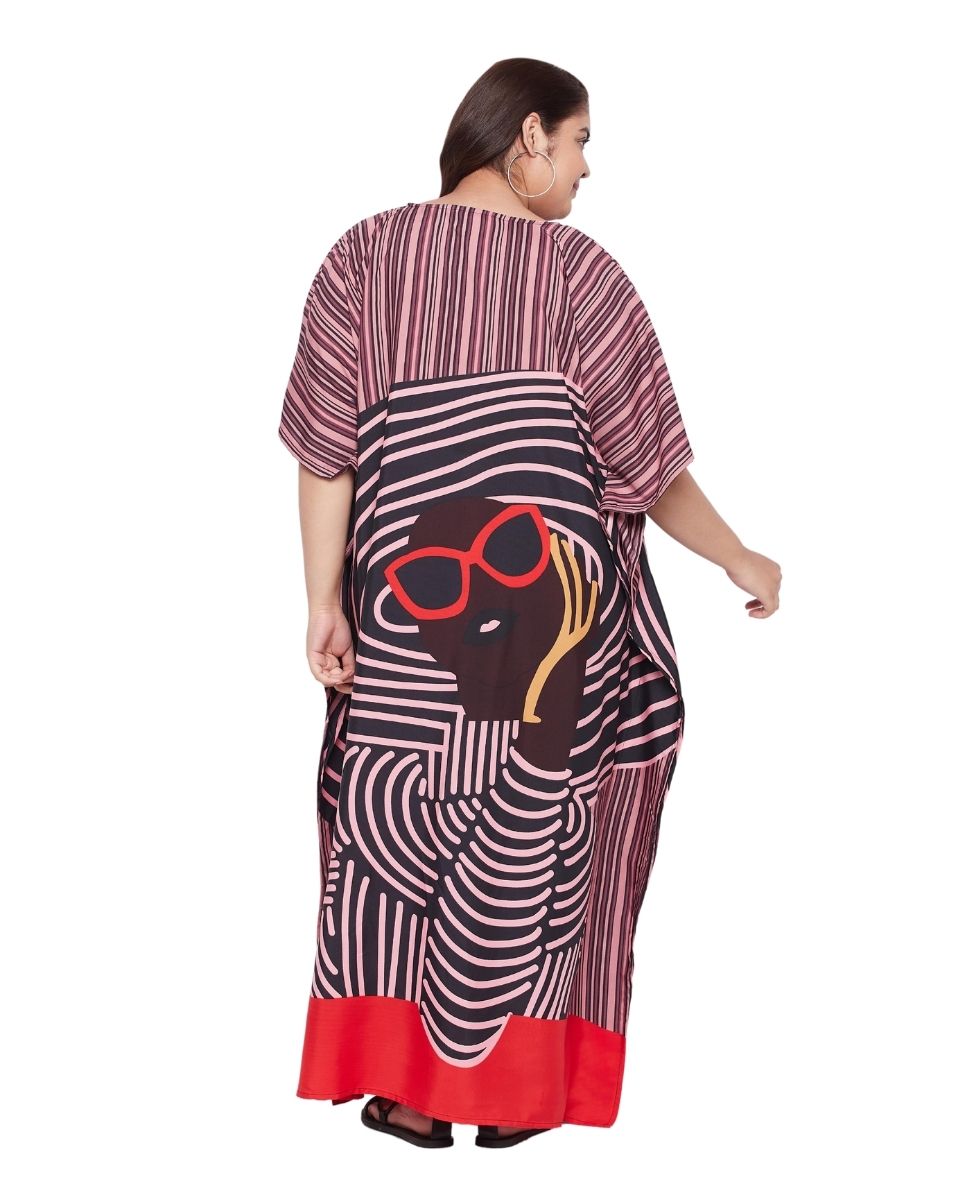 Tribal Multicolor Polyester Kaftan For Plus Size Women