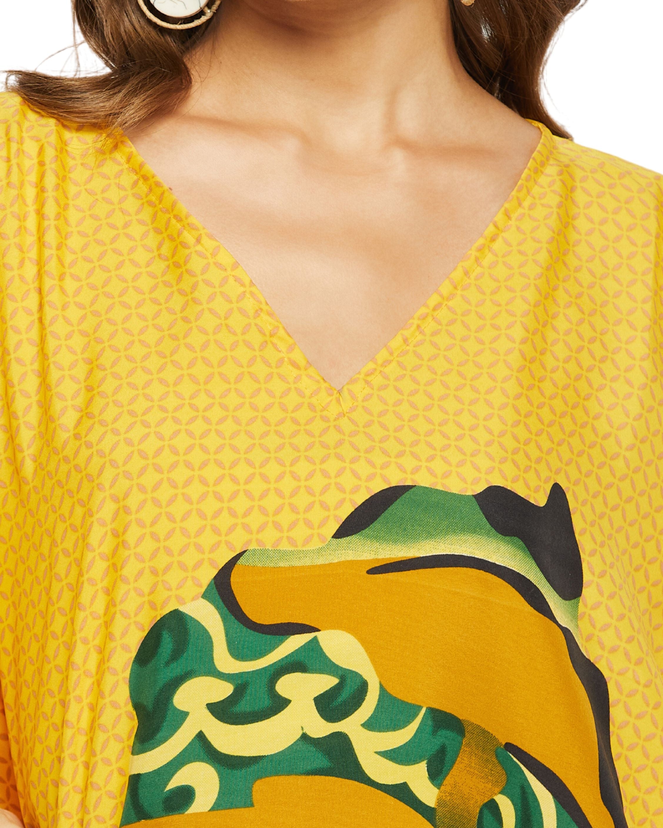 Tribal Printed Multicolor Polyester Kaftan For Plus Size Women