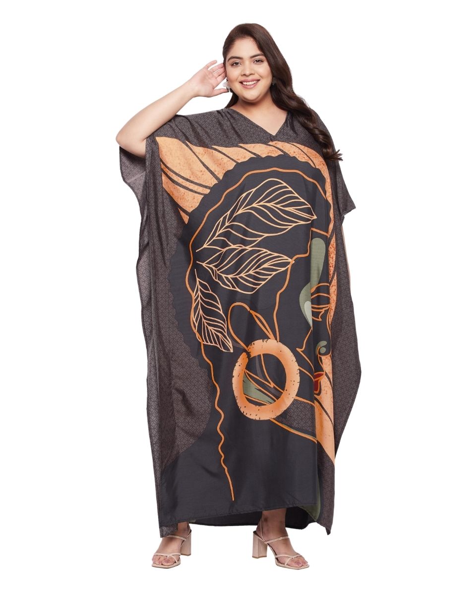 Tribal Printed Brown Polyester Kaftan Dress For Plus Size Women