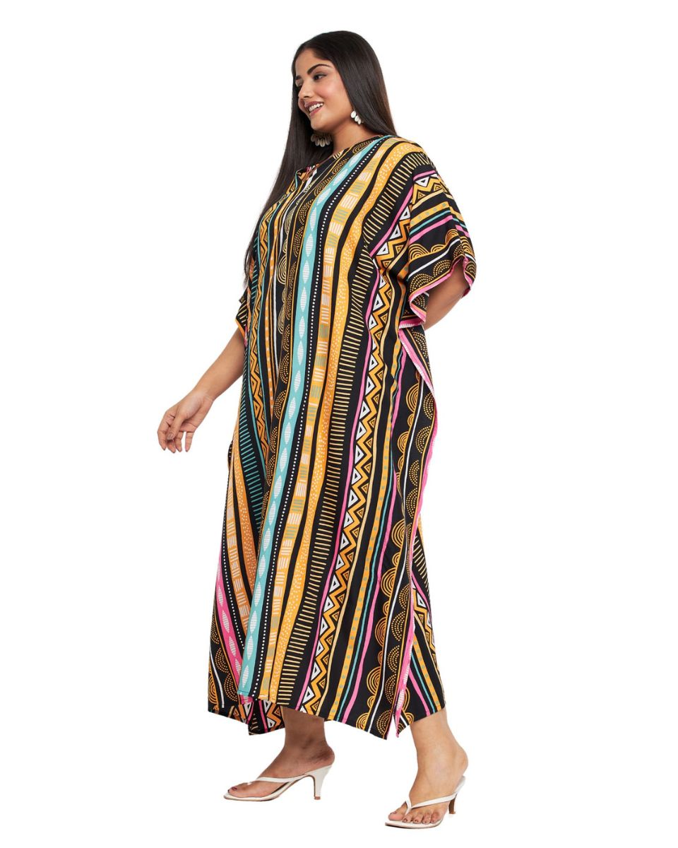 Tribal Printed Multicolor Polyester Kaftan For Plus Size Women