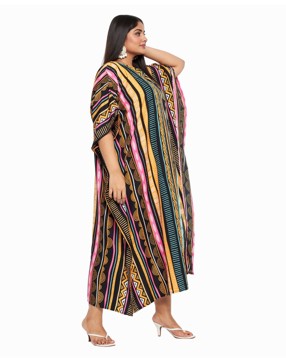 Tribal Printed Multicolor Polyester Kaftan For Plus Size Women