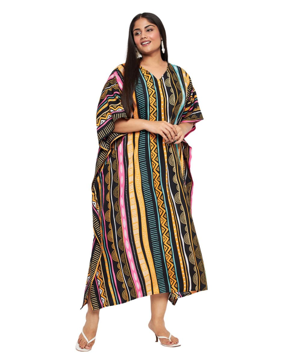 Tribal Printed Multicolor Polyester Kaftan For Plus Size Women