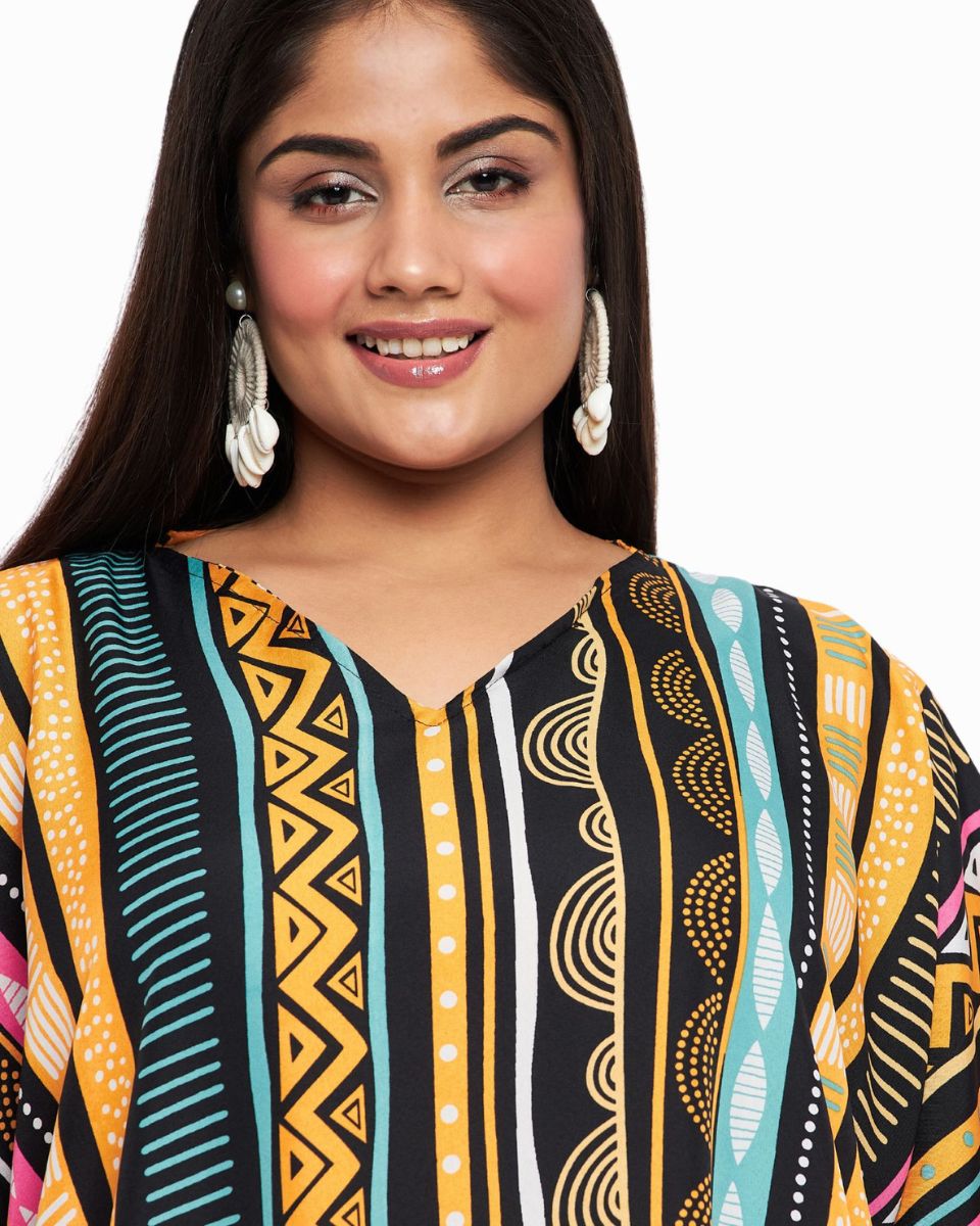 Tribal Printed Multicolor Polyester Kaftan For Plus Size Women