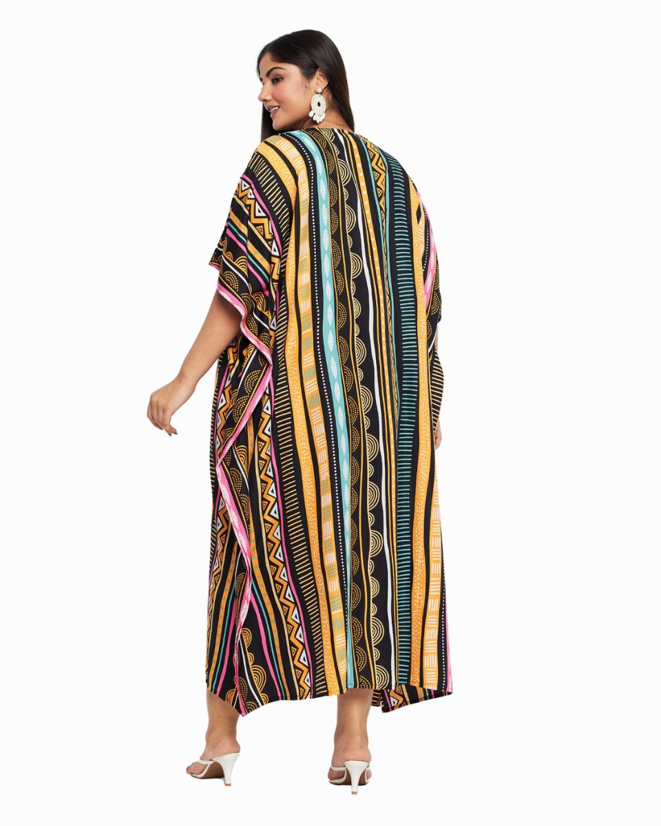 Tribal Printed Multicolor Polyester Kaftan For Plus Size Women
