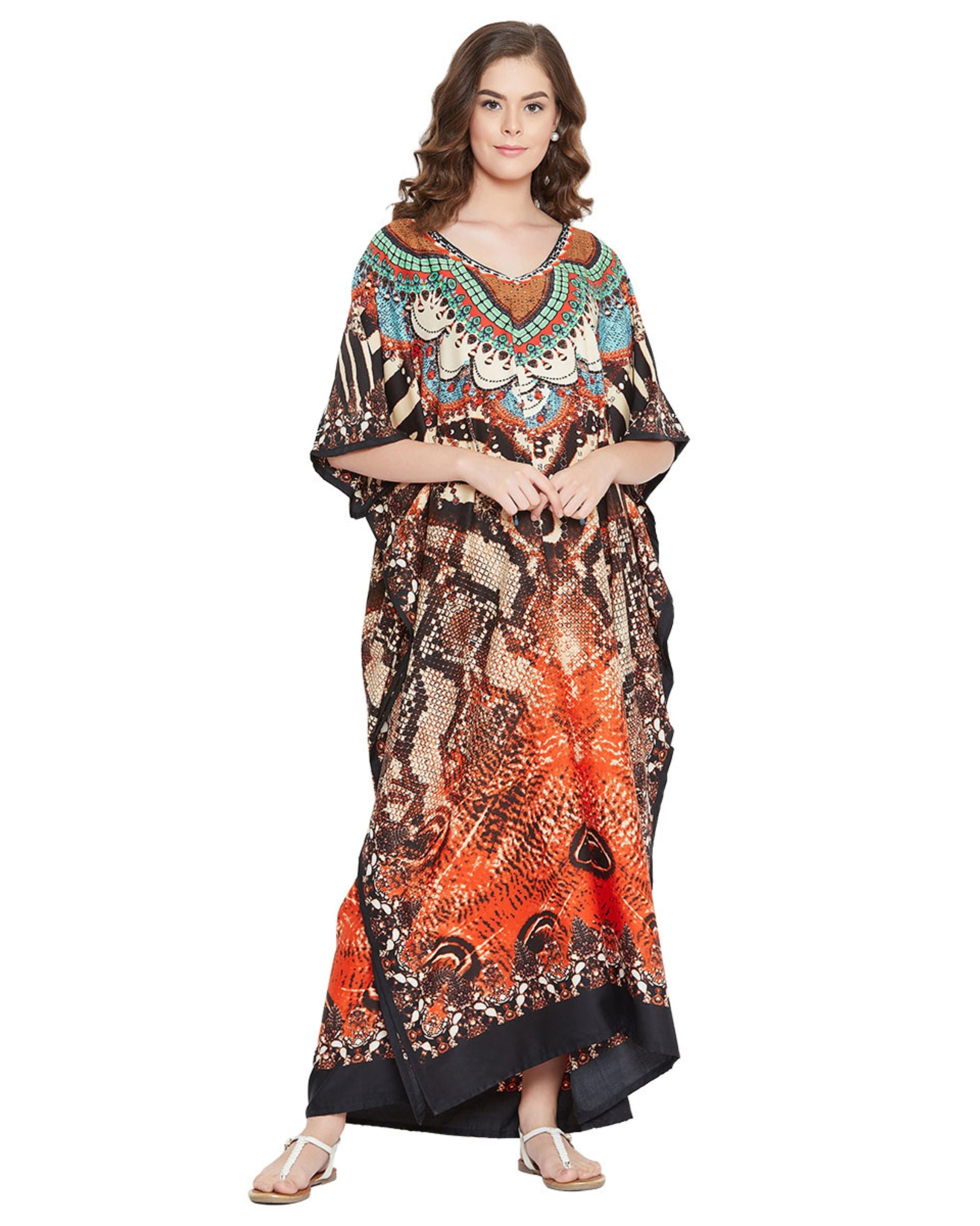 Tribal Printed Multicolor Polyester Kaftan For Plus Size Women